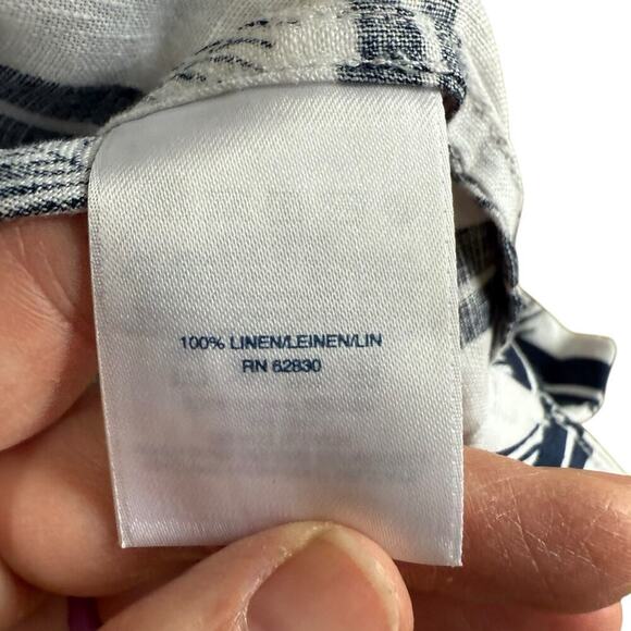 LANDS’ END Leaf Stripe Print LINEN White Navy Top 3X Oversized Relaxed Comfy - Picture 6 of 11